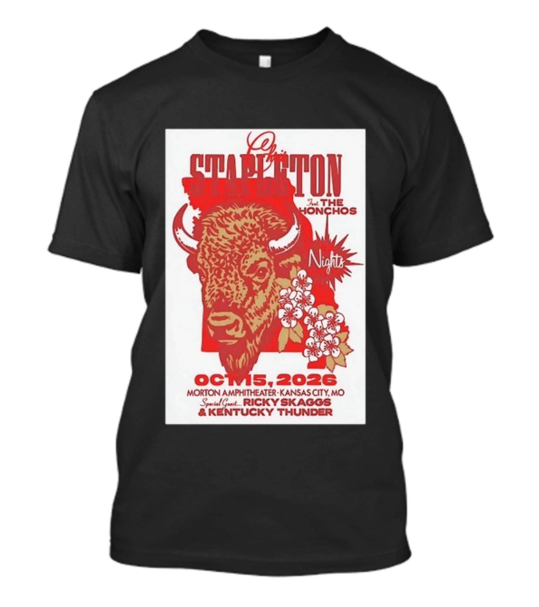 Chris Stapleton Featuring The Honchos And Ricky Skaggs Kentucky Thunder Kansas City Concert October 15 2026 Morton Amphitheater T-Shirt