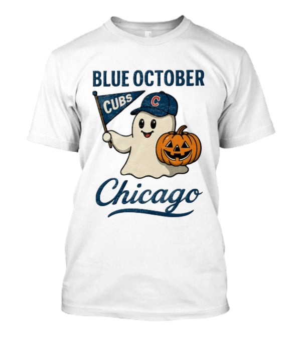 Chicago Cubs Blue October Halloween Ghost Pumpkin Baseball T-Shirt