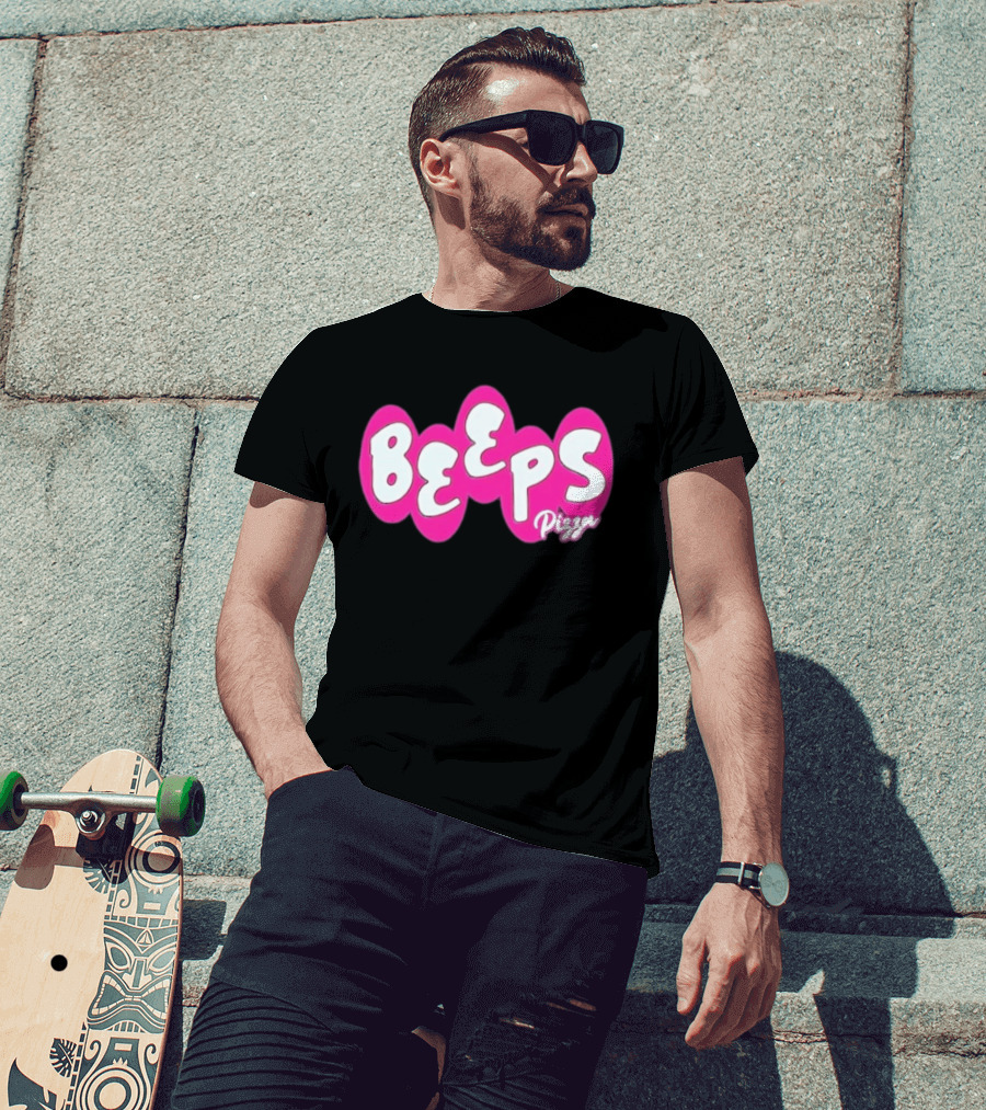 Beeps Pizza Retro Pink Bubble Lettering T-Shirt