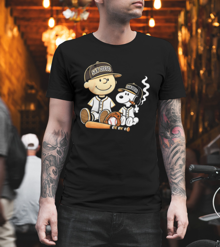 San Diego Padres Charlie Brown Snoopy Smoking Cigar Baseball T-Shirt