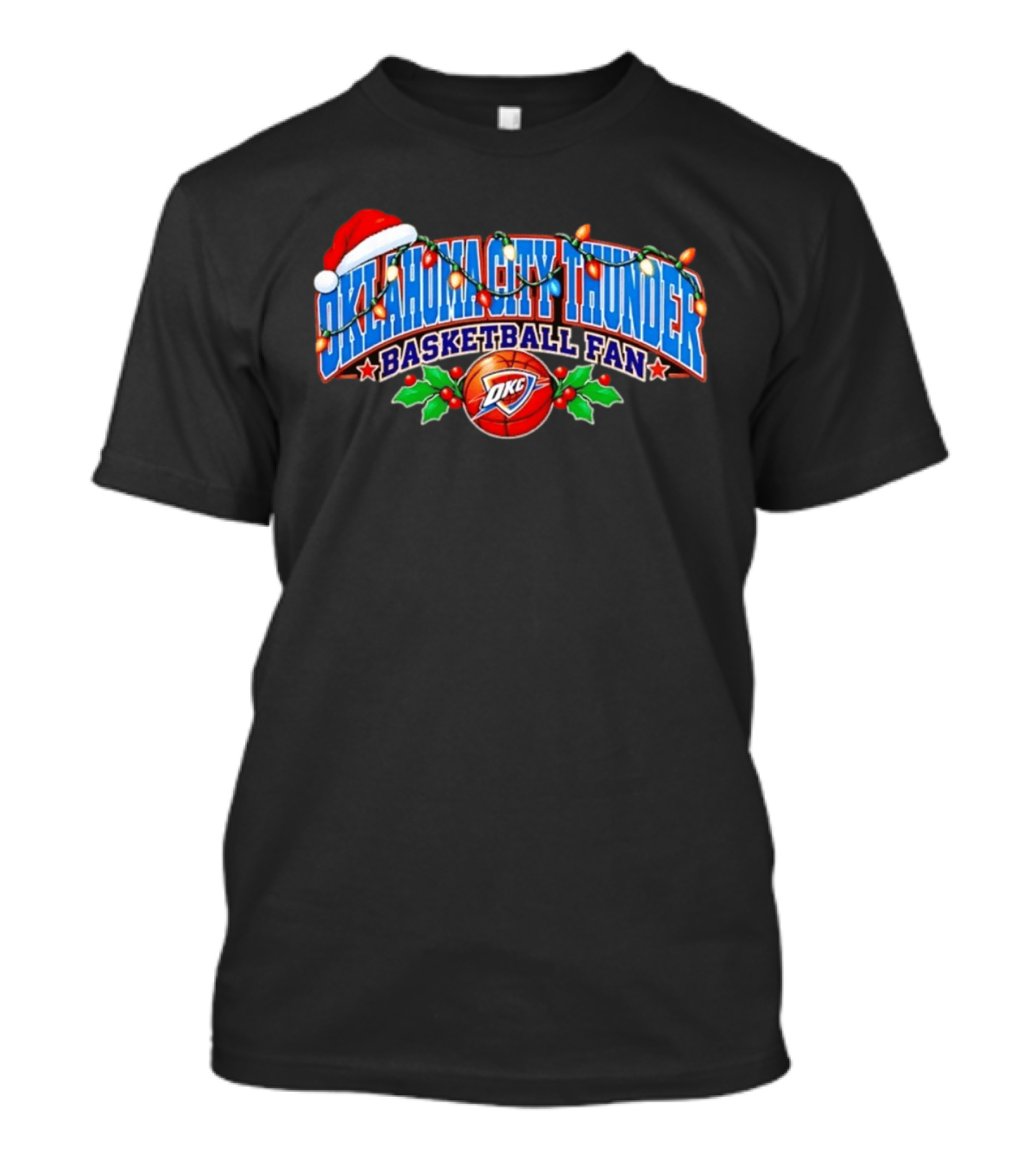 Oklahoma City Thunder Basketball Fan Holiday Christmas Lights Santa Hat T-Shirt