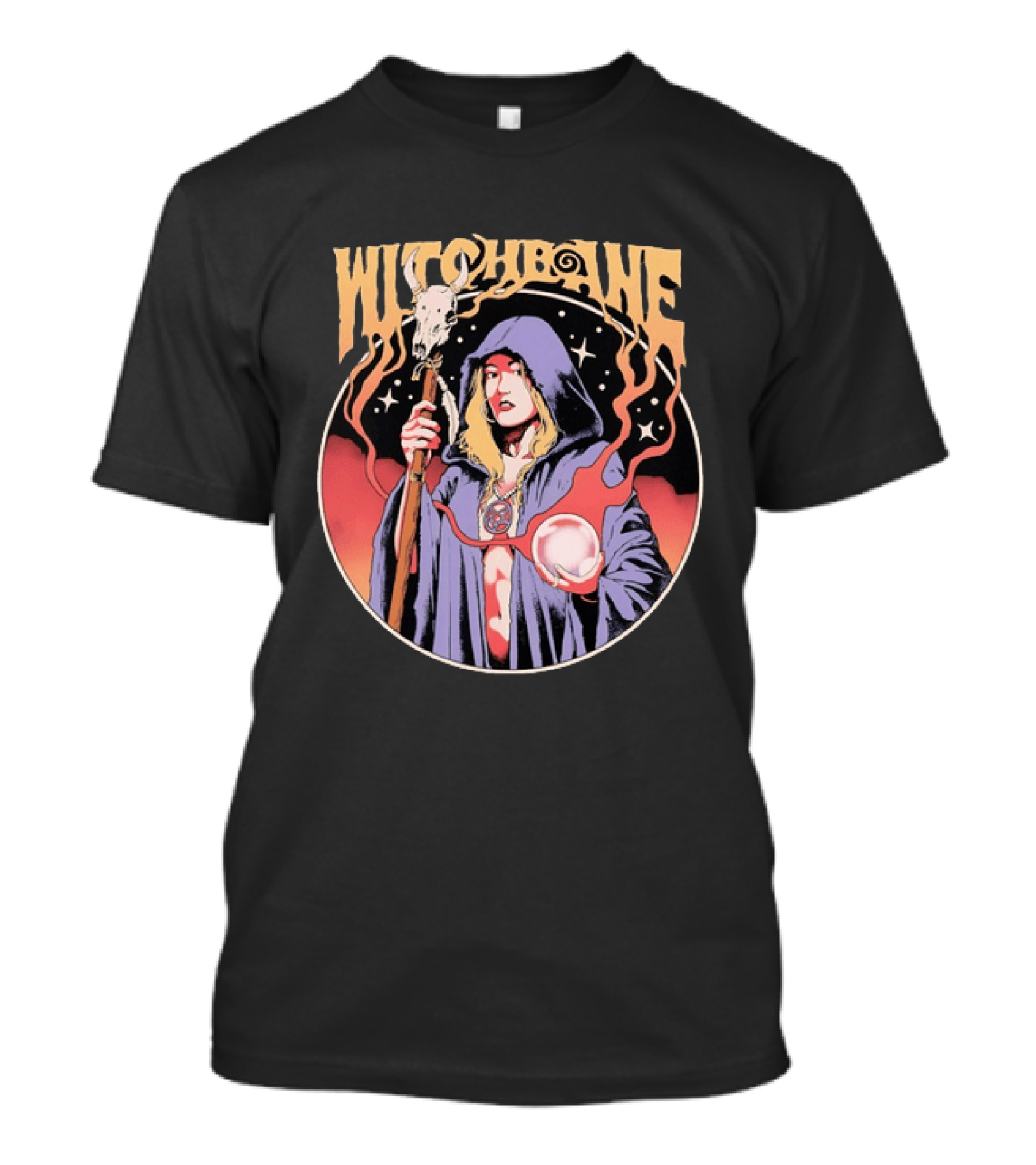 Witchbane Occult Sorceress With Crystal Ball And Staff T-Shirt