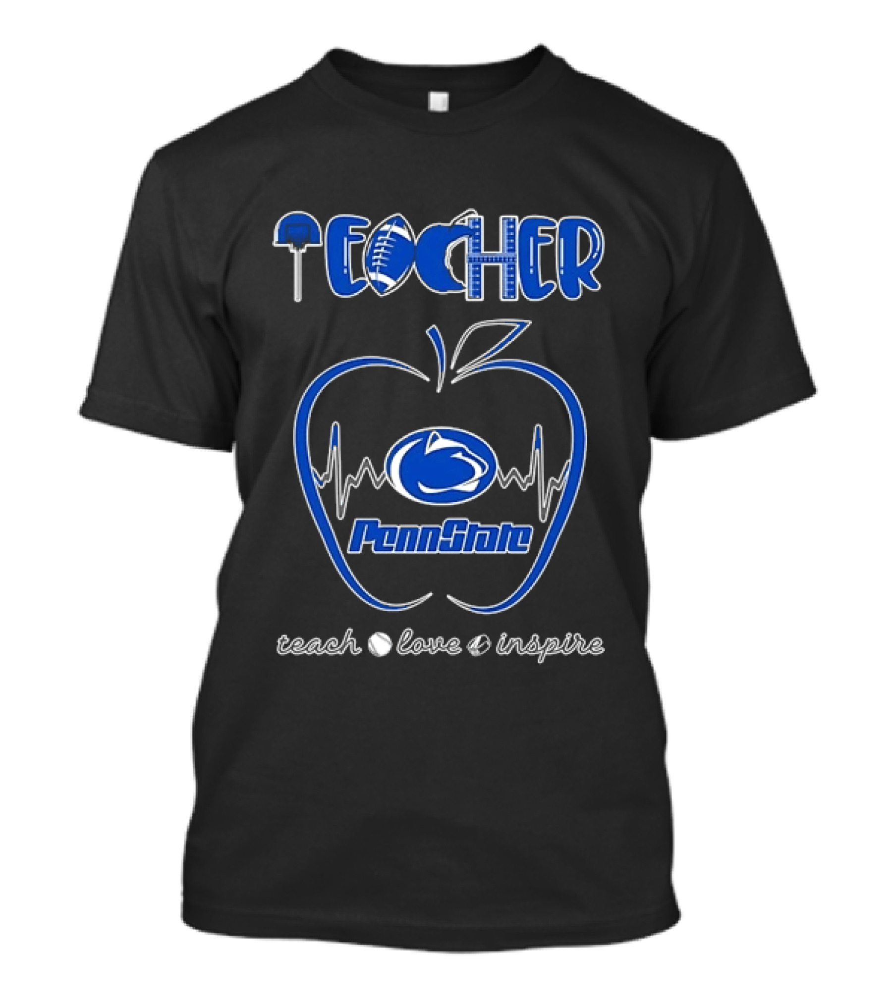 Penn State Nittany Lions Teacher Teach Love Inspire Football Apple T-Shirt