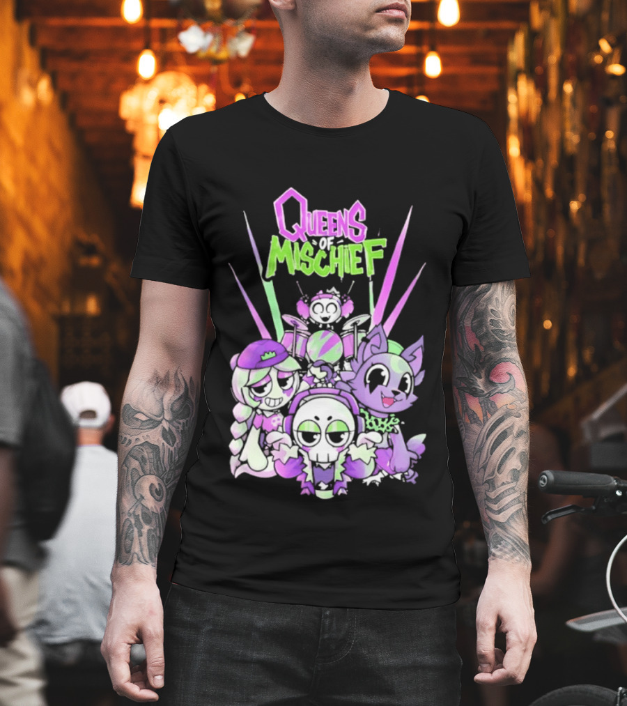 Queens Of Mischief Cartoon Band Purple Green Characters T-Shirt