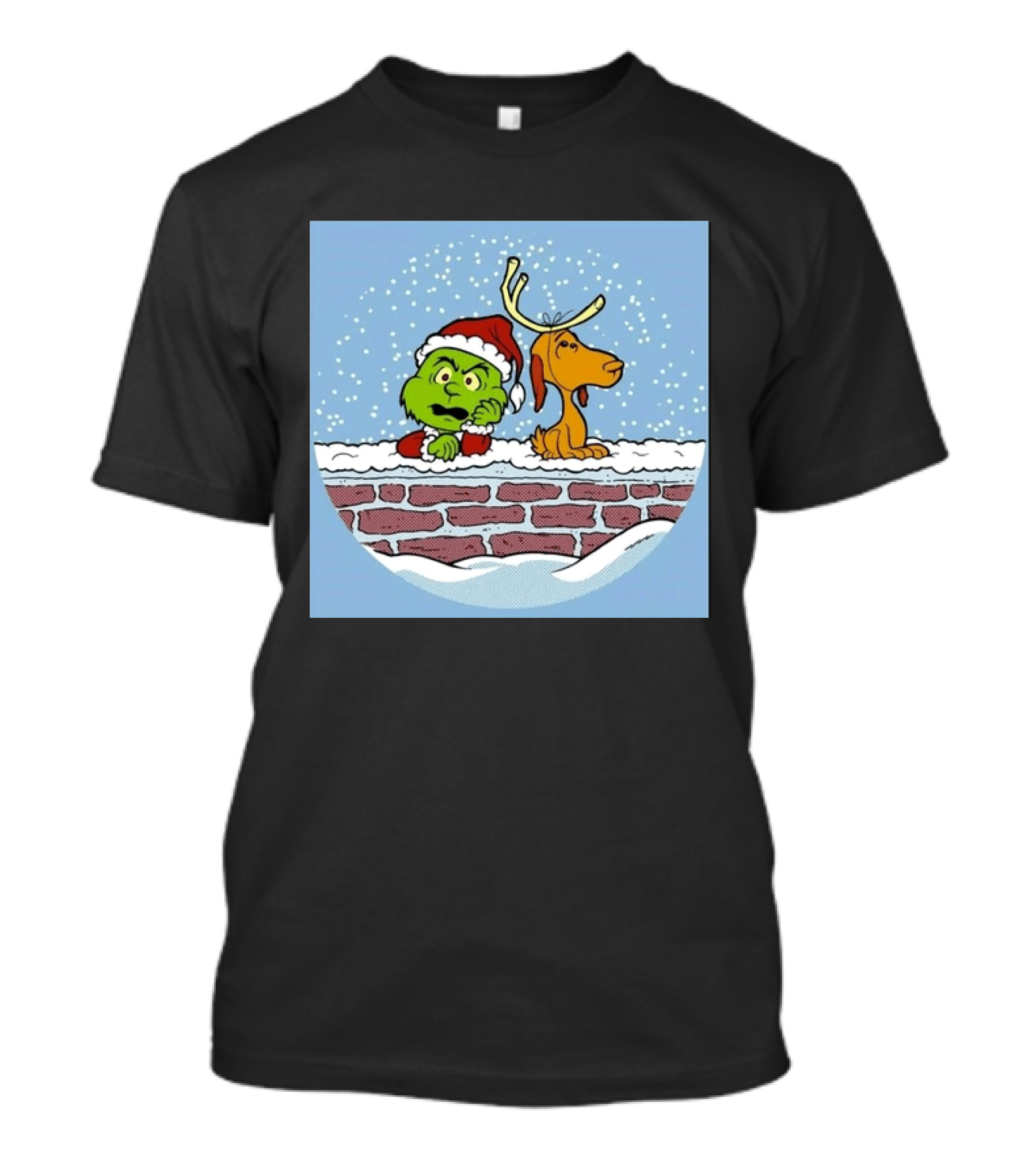 Green Grinch And Max Dog Rooftop Christmas Scene T-Shirt