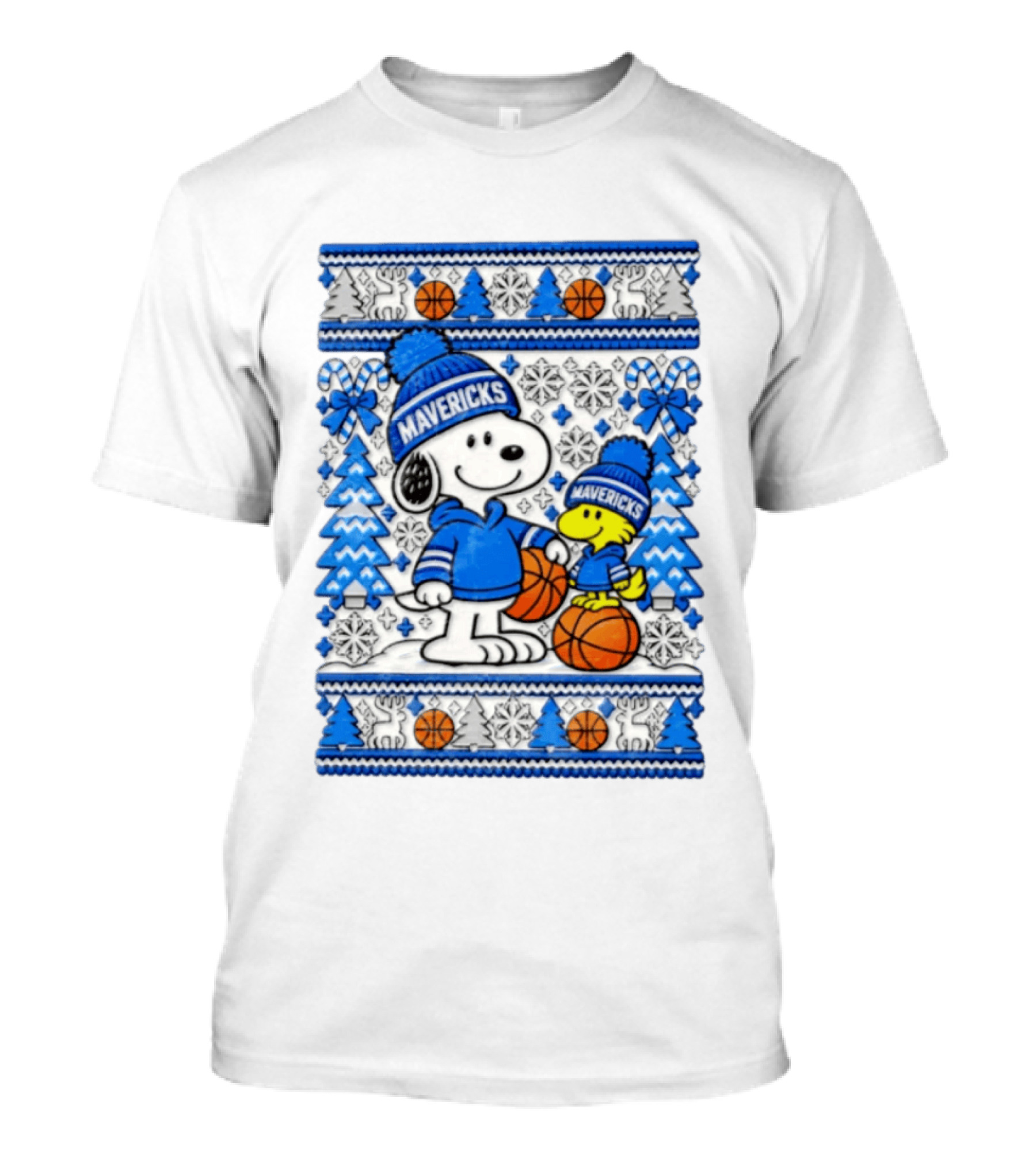 Dallas Mavericks Snoopy Woodstock Christmas Basketball T-Shirt