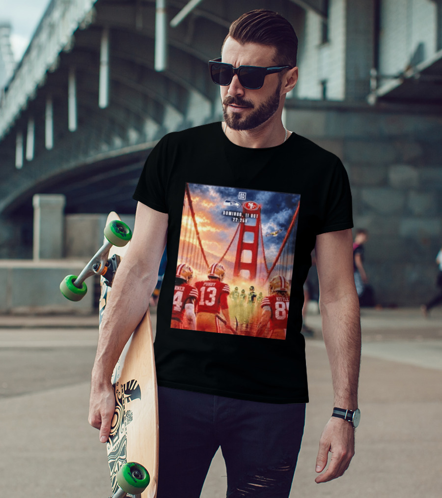 Seattle Seahawks Vs SF 49ers Purdy Kittle Battle Domingueo 11 Oct 22:26H Golden Gate Bridge Showdown T-Shirt
