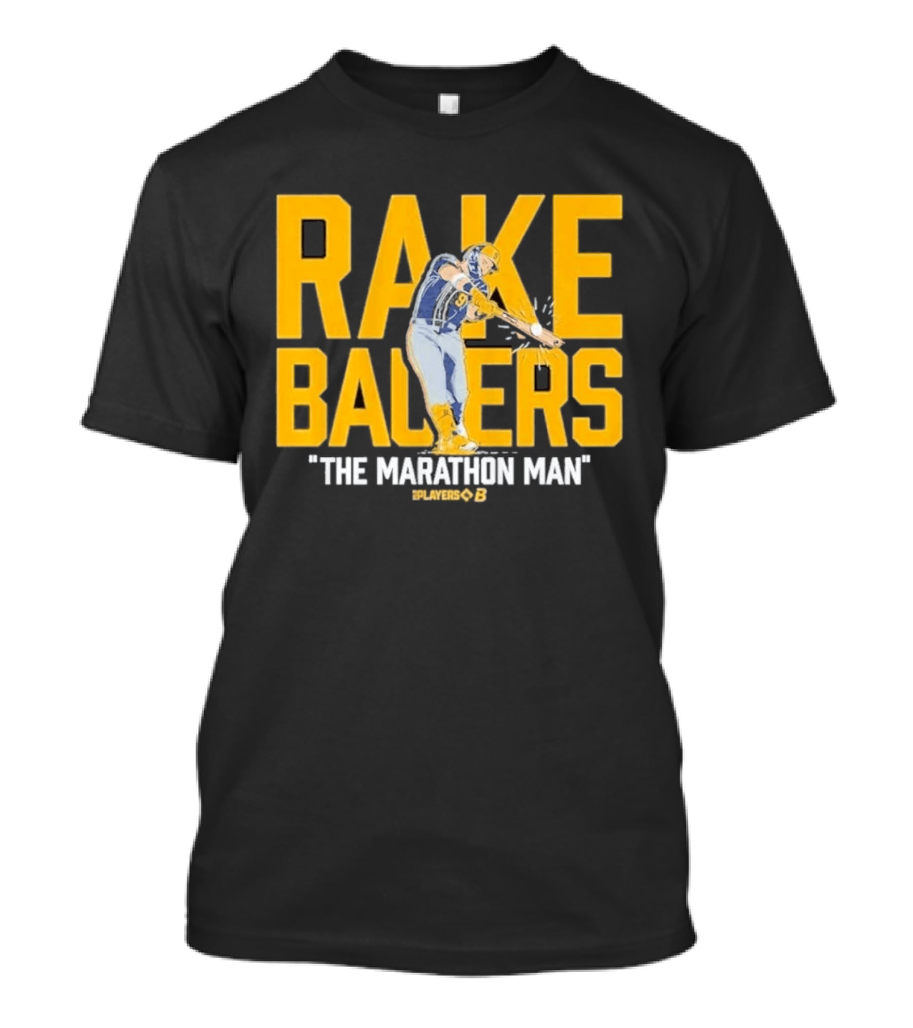 Rake Bauers The Marathon Man Baseball Player Swing Action T-Shirt