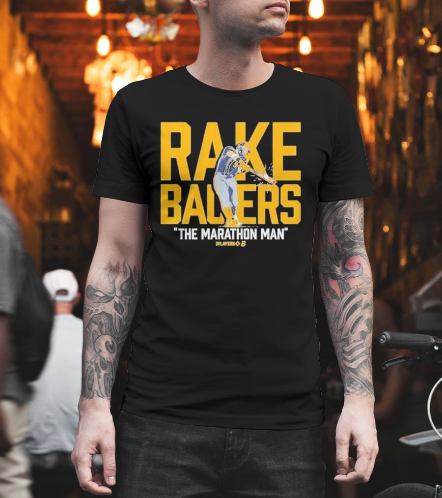 Rake Bauers The Marathon Man Baseball Player Swing Action T-Shirt