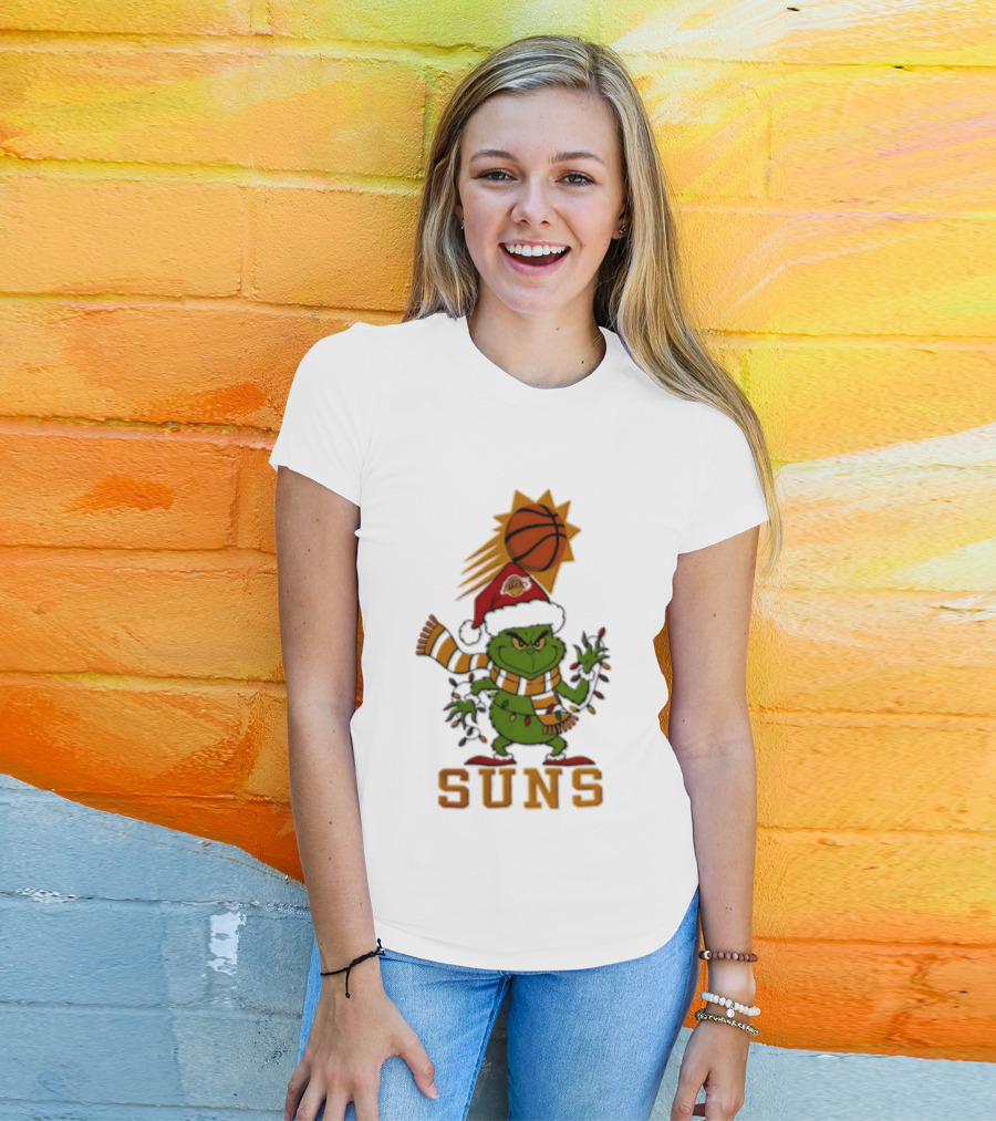 Grinch Phoenix Suns Christmas 2026 Santa Hat Basketball T-Shirt