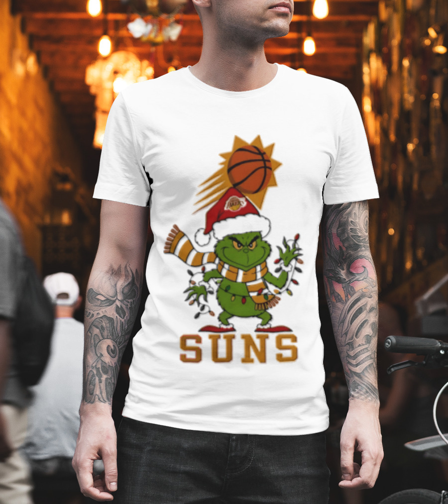 Grinch Phoenix Suns Christmas 2026 Santa Hat Basketball T-Shirt