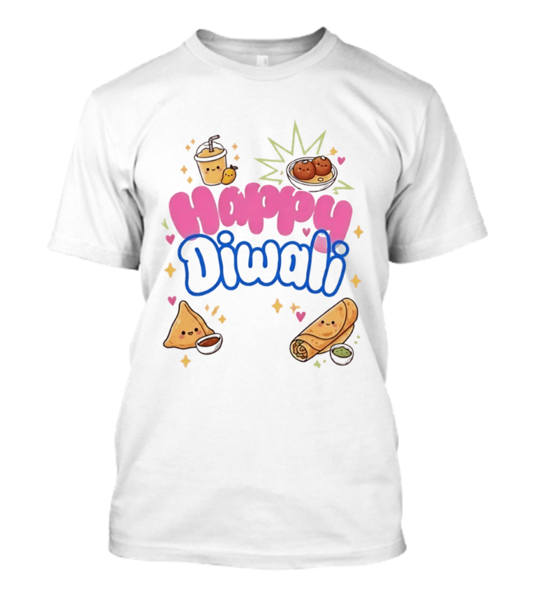 Happy Diwali Kawaii Food Festival Of Lights Celebration With Samosa And Gulab Jamun T-Shirt