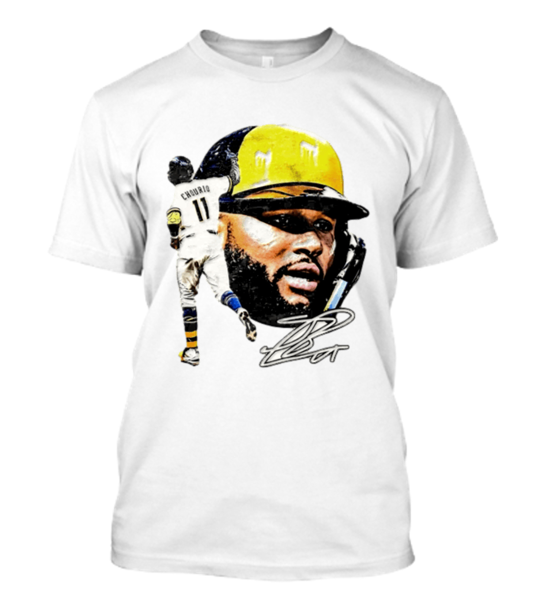 Jackson Chourio #11 Milwaukee Baseball Player Portrait And Signature T-Shirt