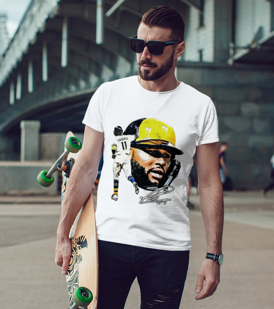 Jackson Chourio #11 Milwaukee Baseball Player Portrait And Signature T-Shirt