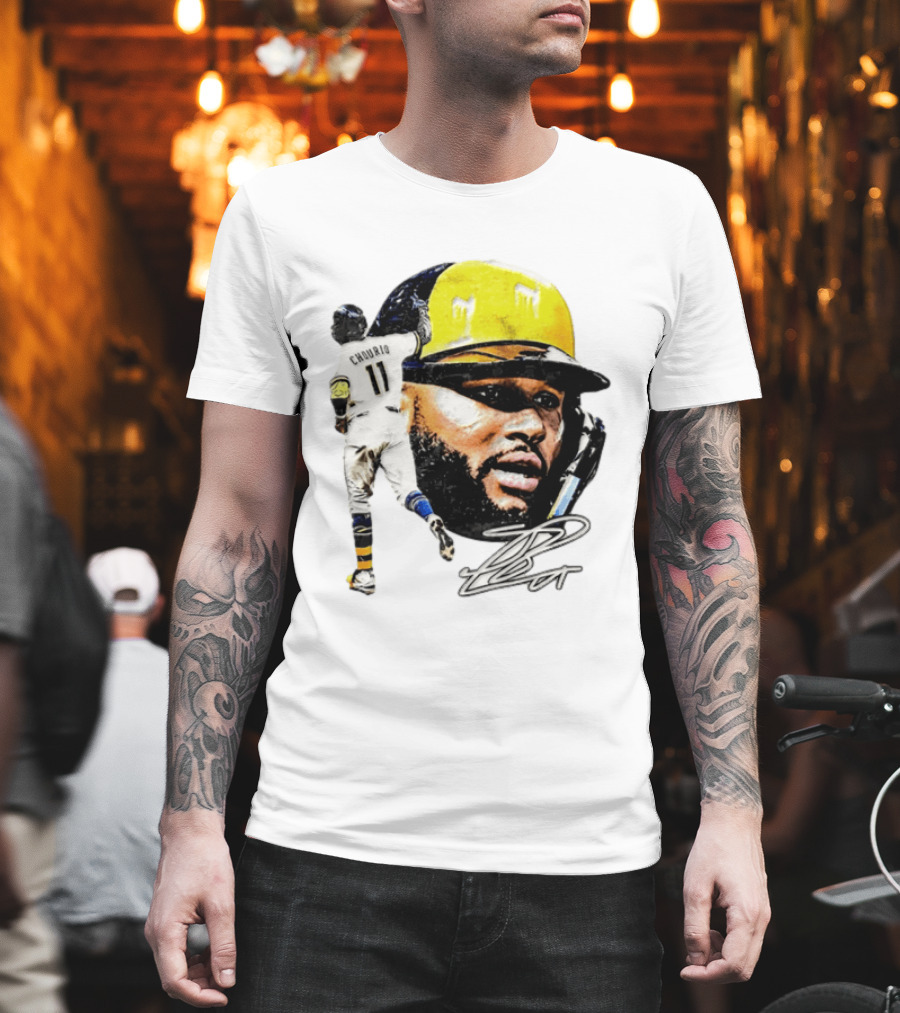 Jackson Chourio #11 Milwaukee Baseball Player Portrait And Signature T-Shirt