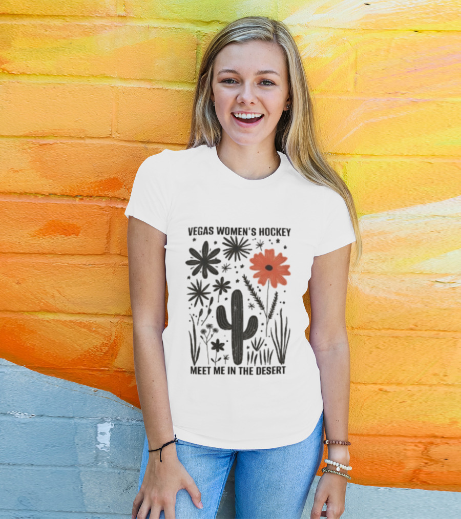 Vegas Women's Hockey Meet Me In The Desert Cactus And Blooms T-Shirt