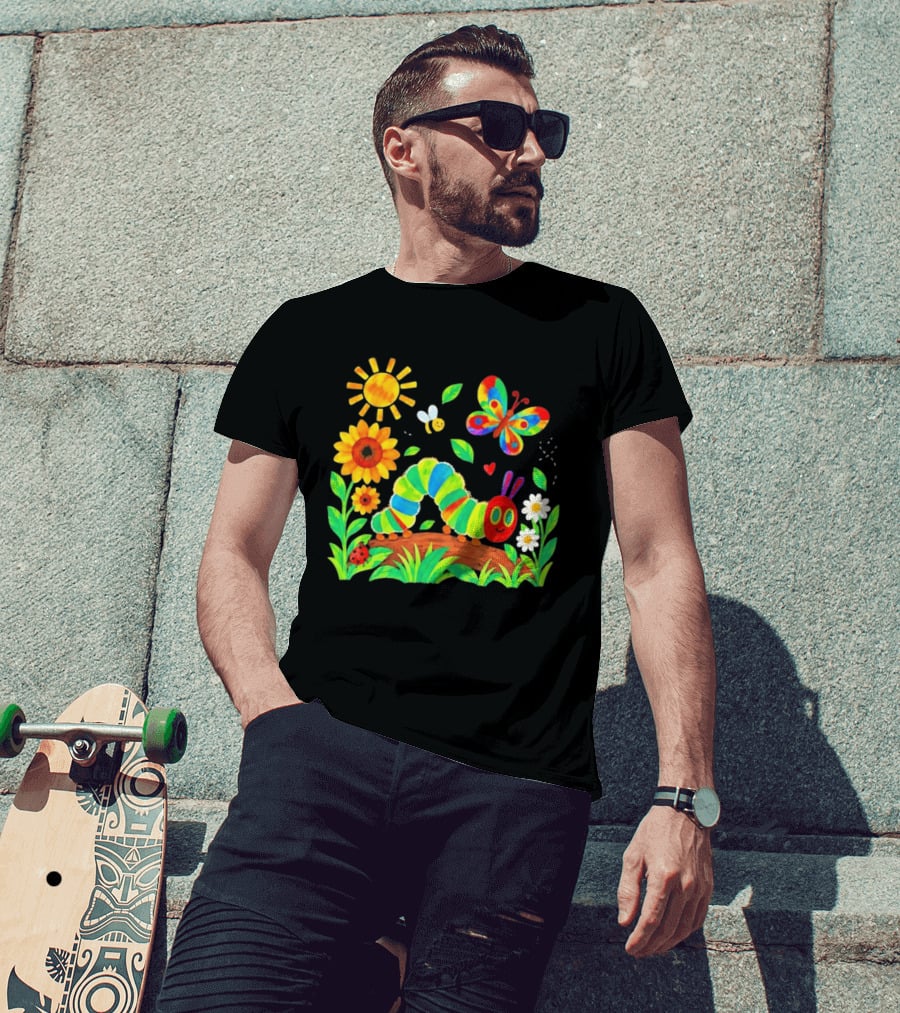The Very Hungry Caterpillar Colorful Garden With Butterfly And Sunflowers T-Shirt