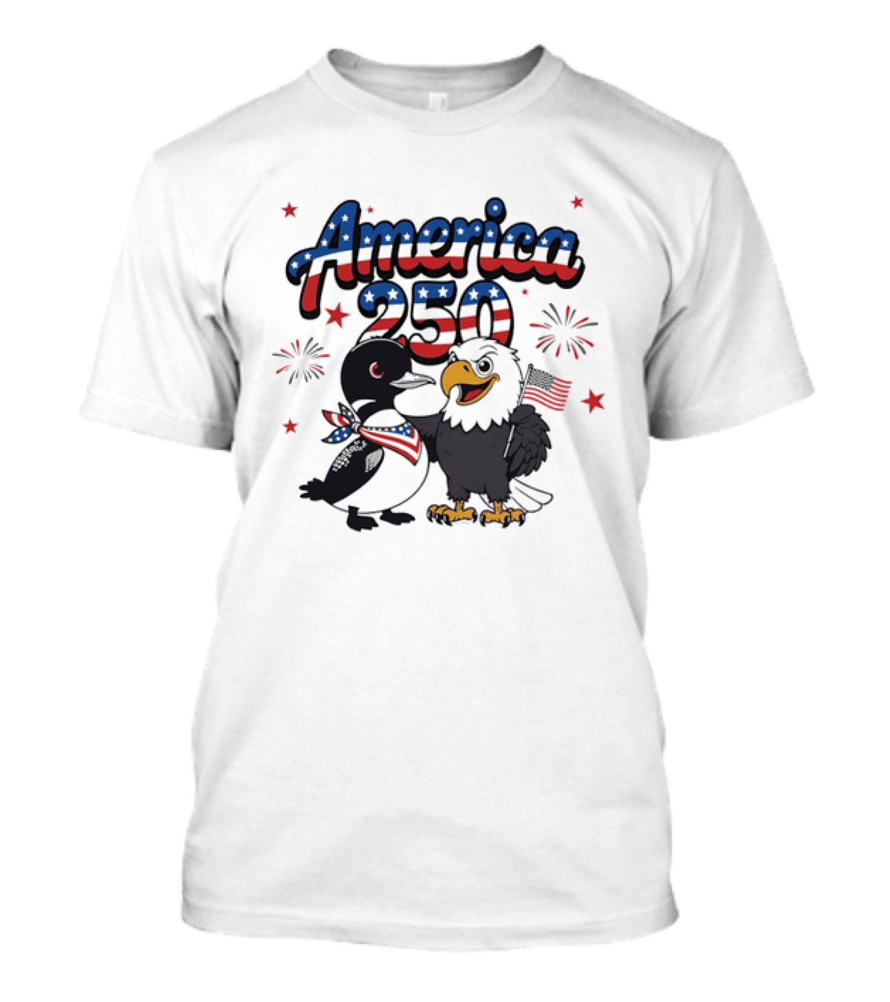 America 250 Bald Eagle And Loon With American Flag Patriotic Fourth Of July T-Shirt
