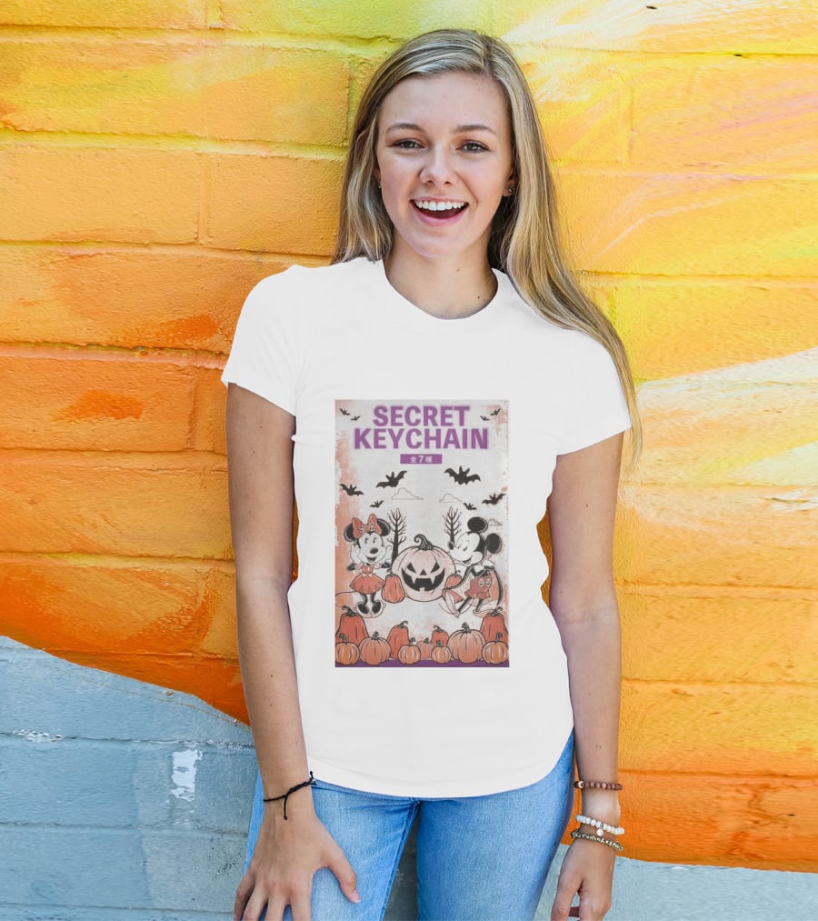 Mickey And Minnie Halloween Secret Keychain Collection With Pumpkins And Bats 2026 T-Shirt