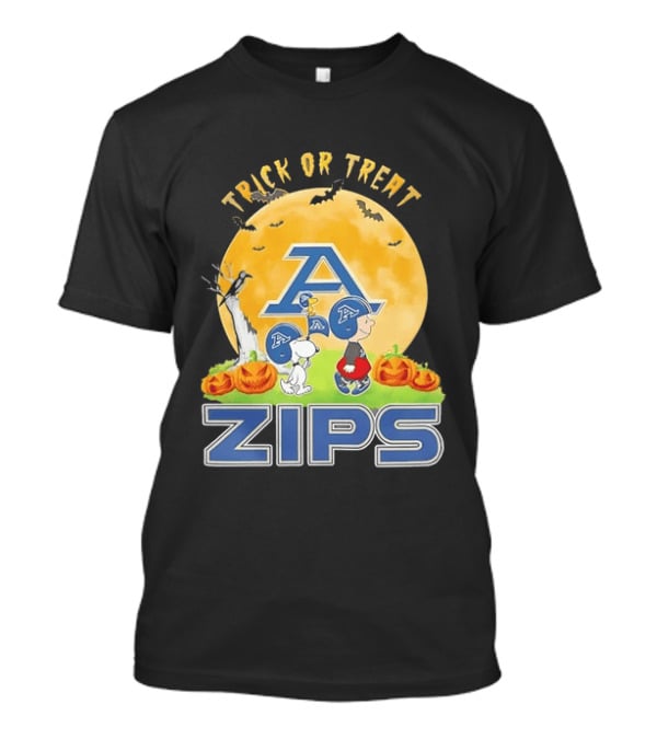 Charlie Brown Snoopy Woodstock Akron Zips Halloween Trick Or Treat Moon Walk T-Shirt