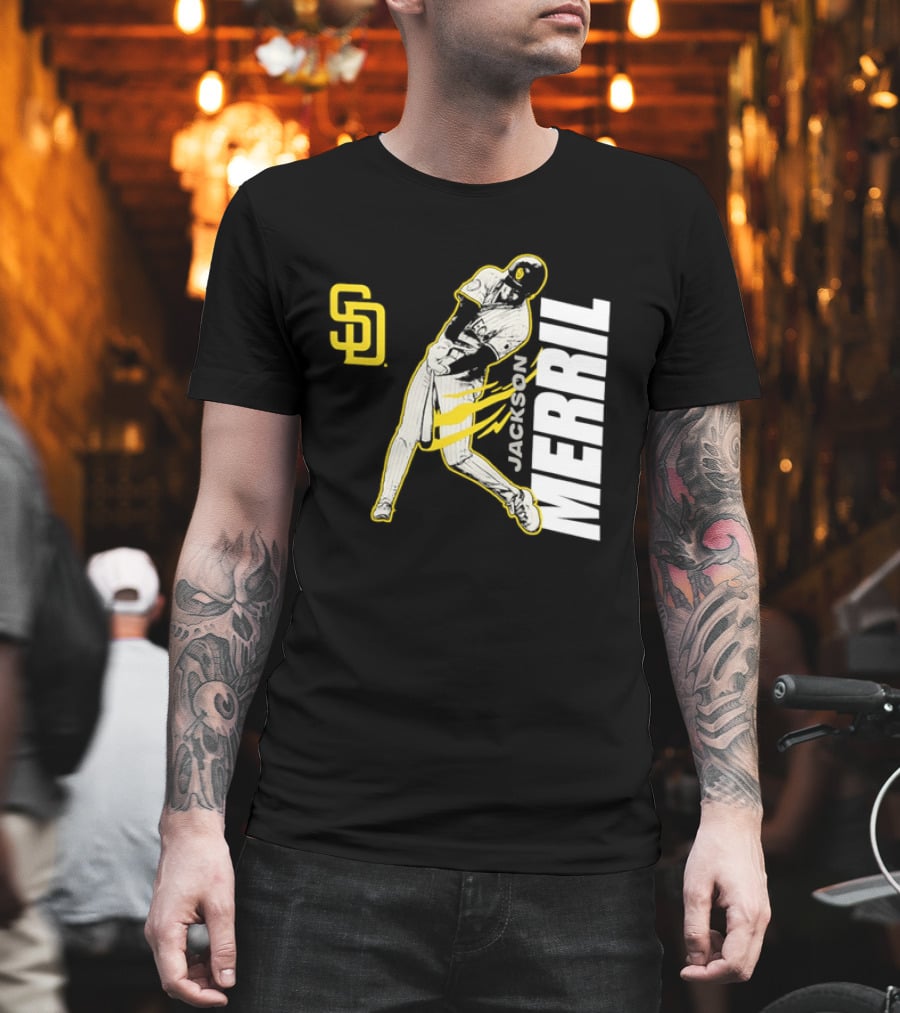 Jackson Merrill San Diego Padres SD Swinging Baseball Player T-Shirt