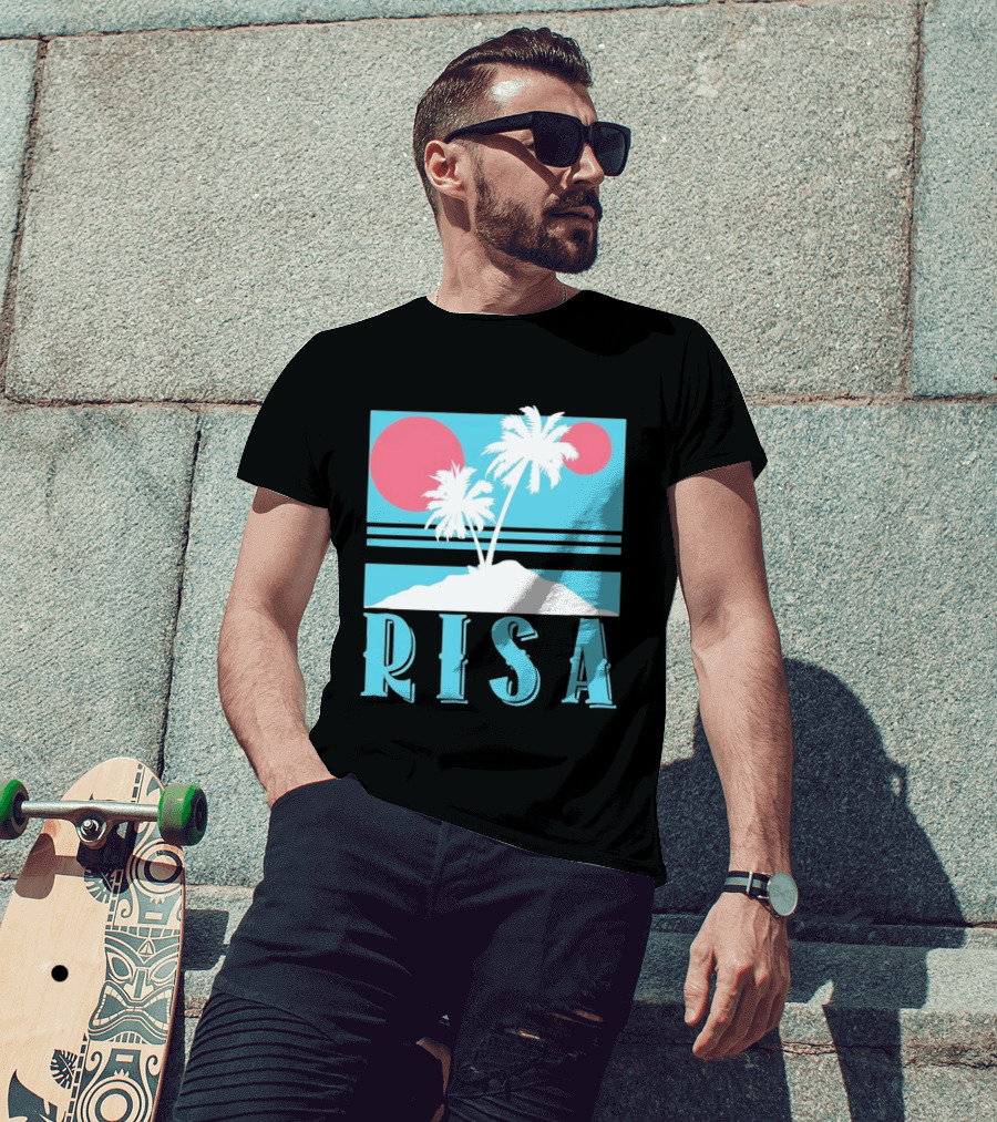 Risa Tropical Island Vacation Palm Trees And Sunset T-Shirt