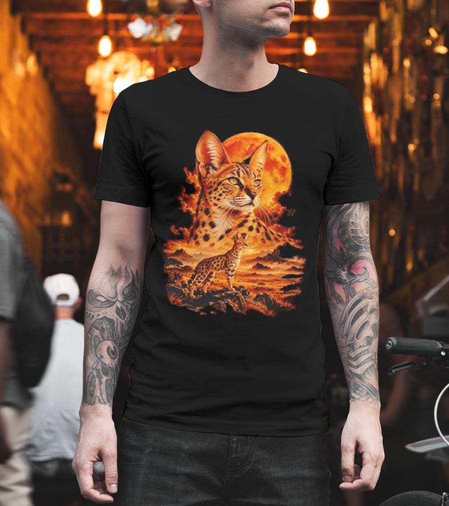 Serval Cat Majestic African Savannah Sunset Scene T-Shirt