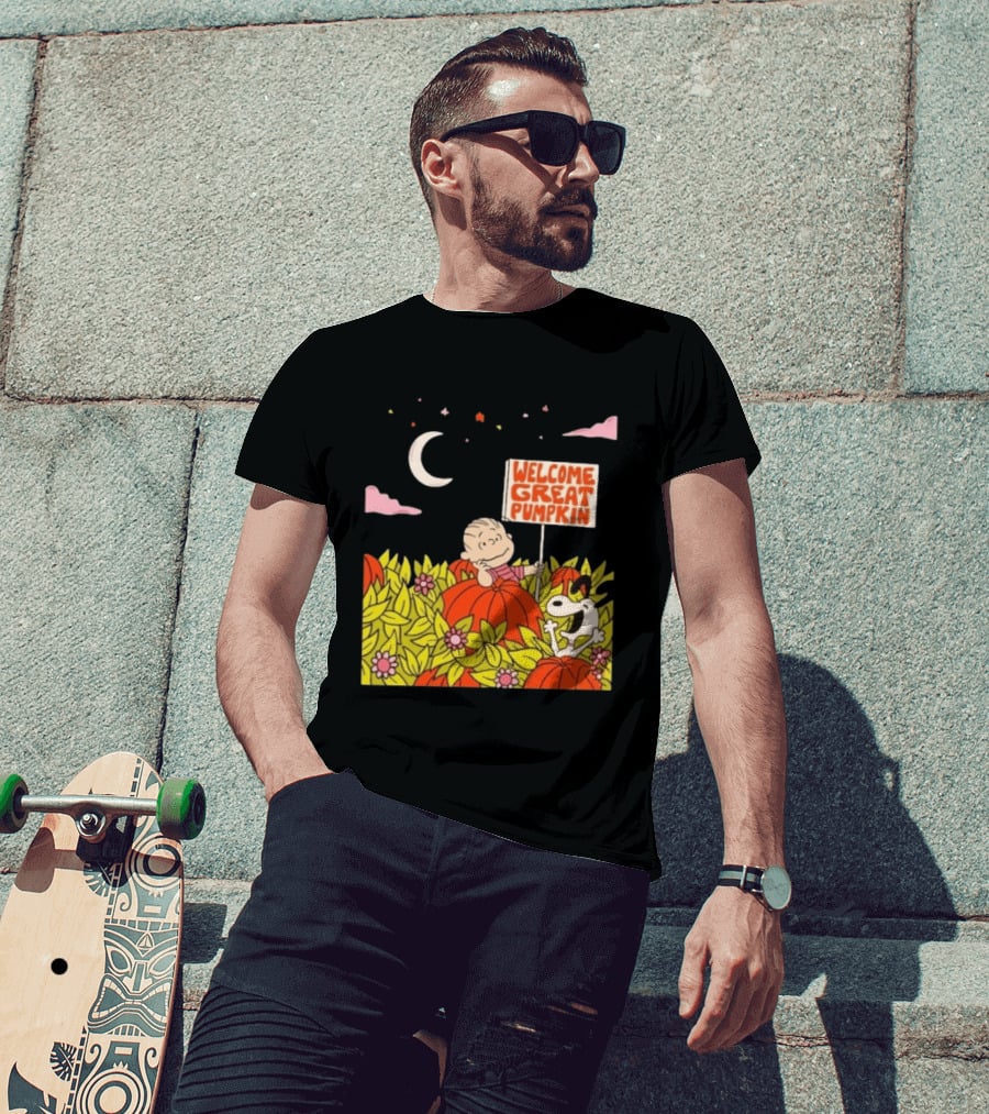 Linus And Snoopy Welcome Great Pumpkin Peanuts Moonlit Patch T-Shirt