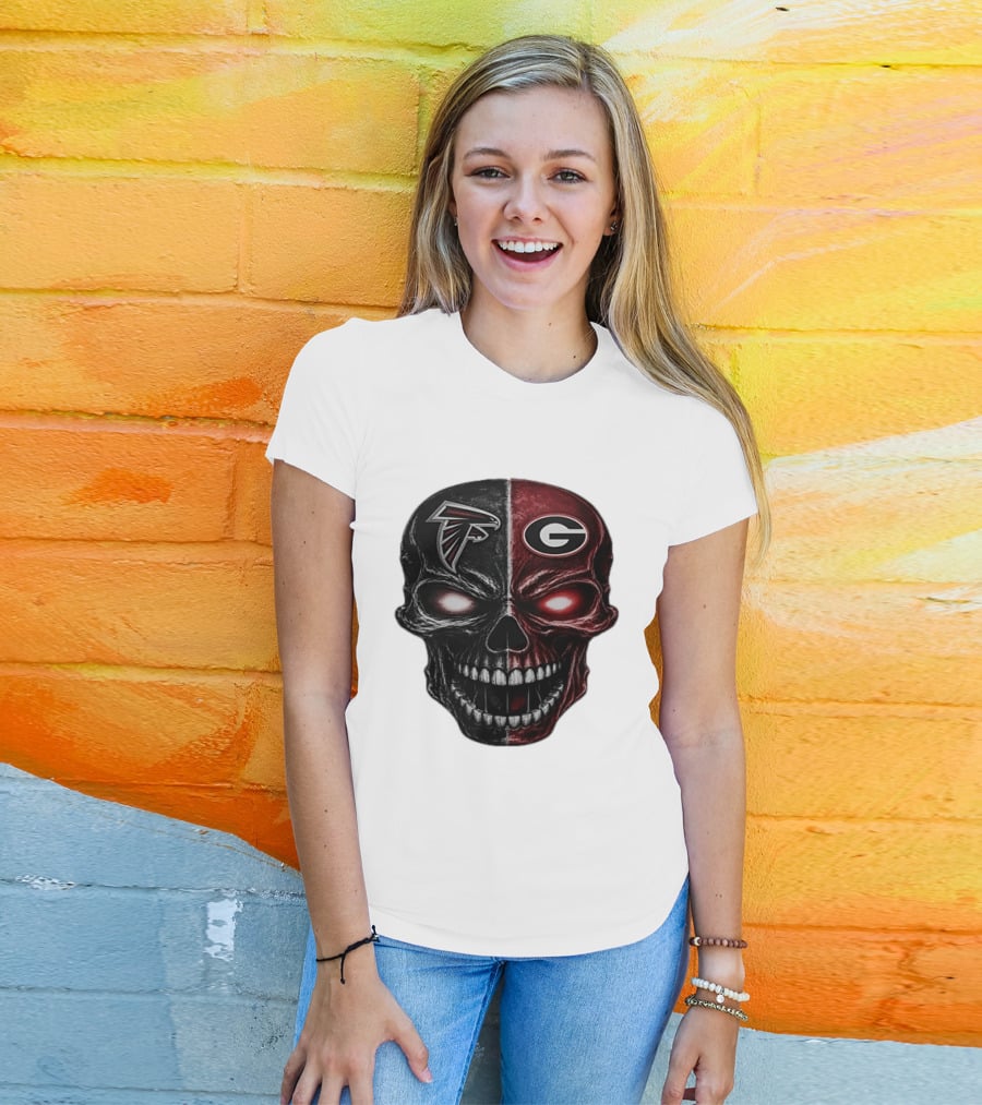 Atlanta Falcons Georgia Bulldogs Split Skull NFL College Football Fan Merch T-Shirt