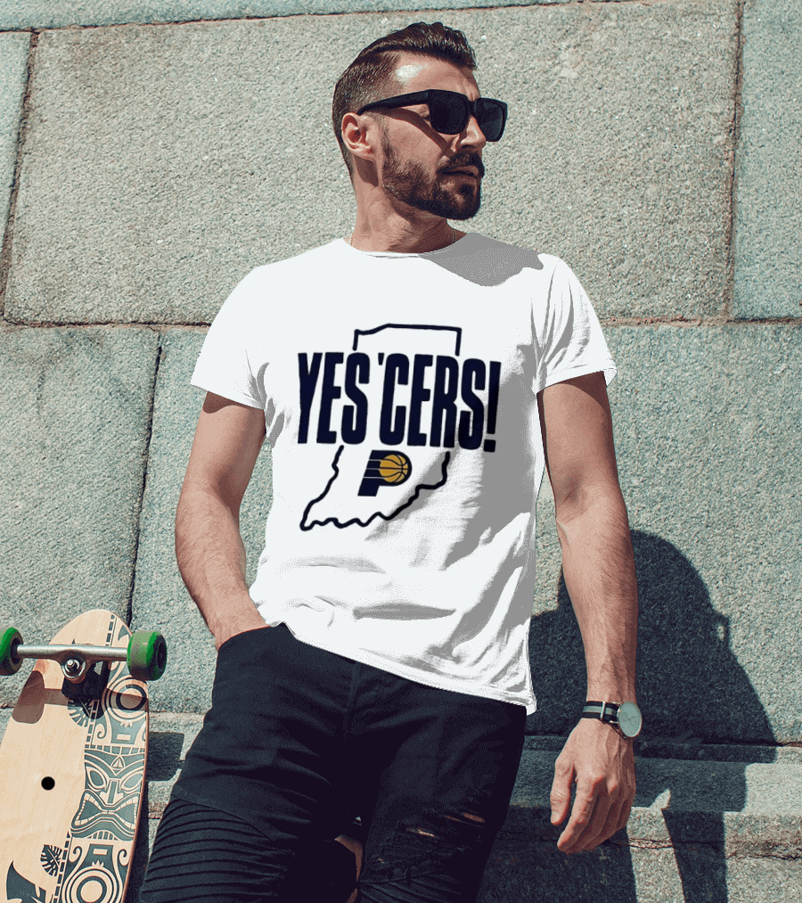 Indiana Pacers Yes'Cers Basketball Graphic With State T-Shirt