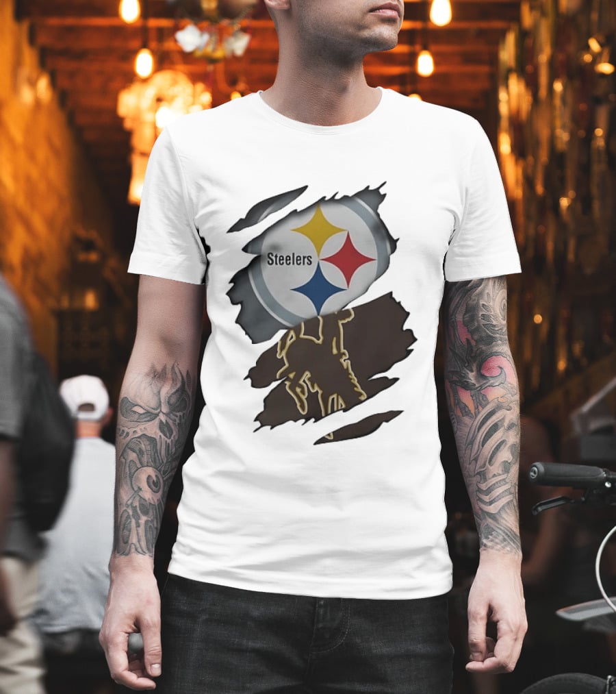 Pittsburgh Steelers Ripped Skin Effect Tearing Steel T-Shirt