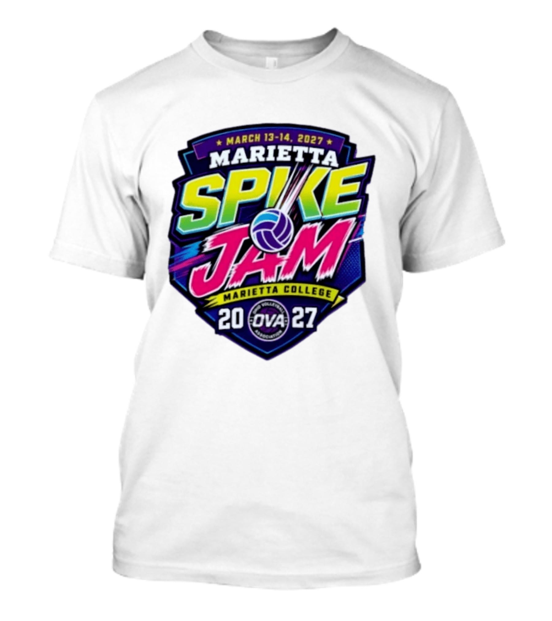 Marietta Spike Jam 2027 March 13 14 OVA Marietta College Volleyball Association T-Shirt