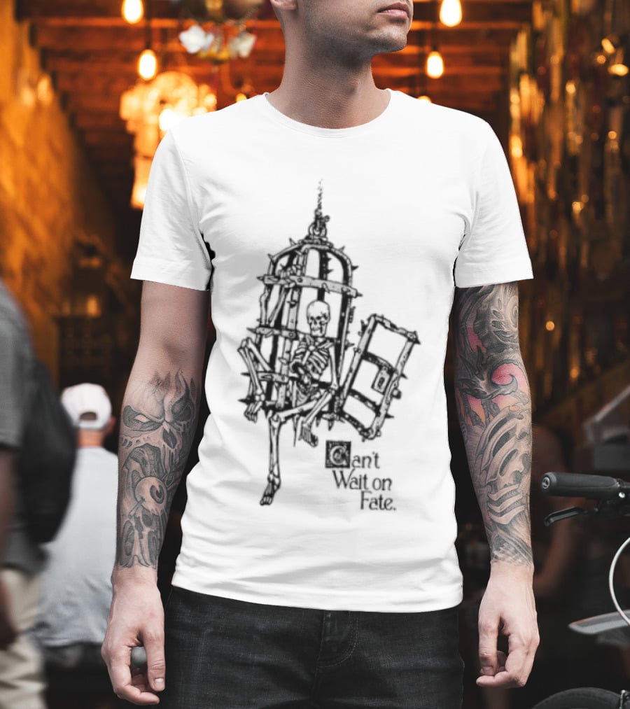 Skeleton In Cage Can't Wait On Fate Gothic Spiked Jail T-Shirt