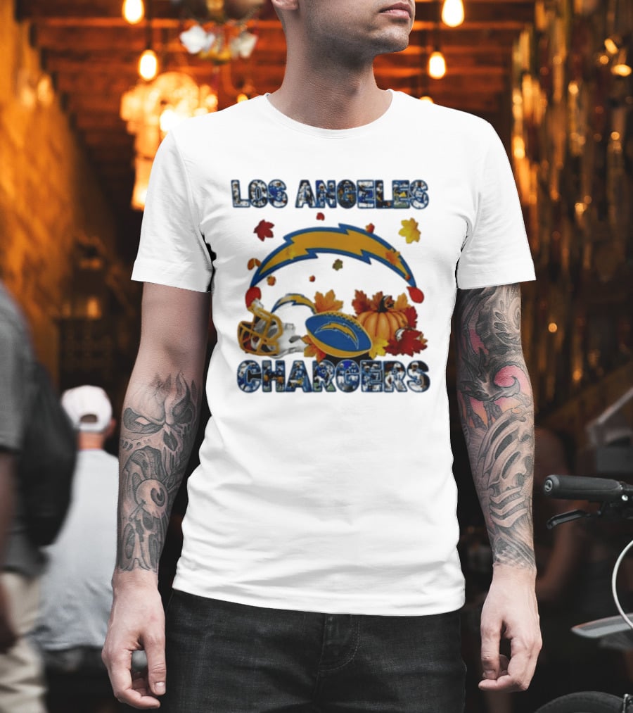 Los Angeles Chargers Autumn 2026 Pumpkin Football Helmet Leaves T-Shirt