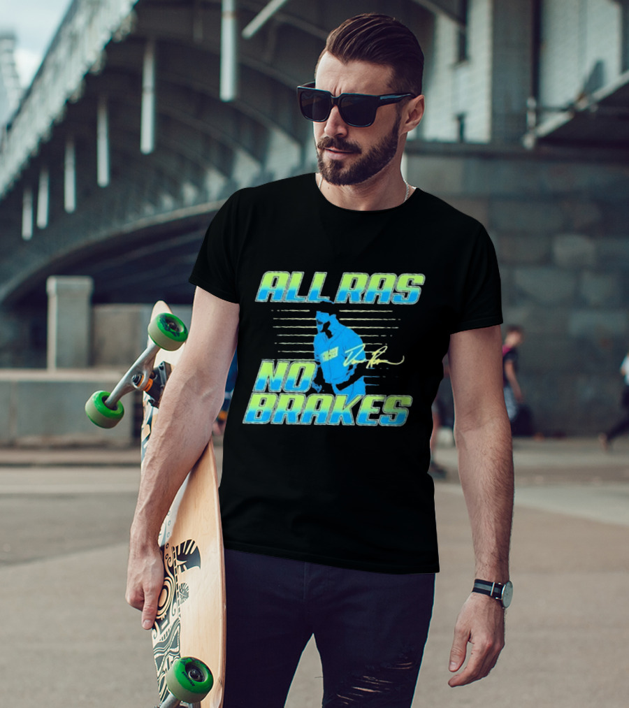 ALL RAS NO BRAKES Baseball Player Blue Neon Stripes Signature T-Shirt