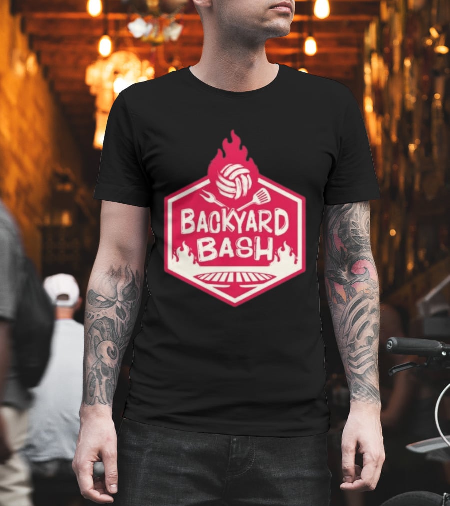 Backyard Bash Grill Barbecue Volleyball Flames Fork Spatula T-Shirt