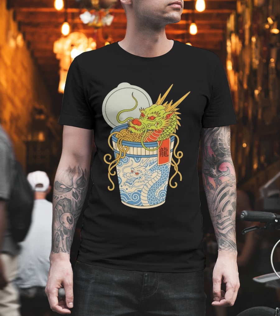Dragon Ramen Cup With Traditional Japanese Kanji T-Shirt