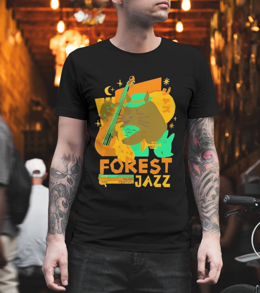 Forest Jazz 1988 Japanese Music Festival Cat And Rabbit Playing Instruments T-Shirt