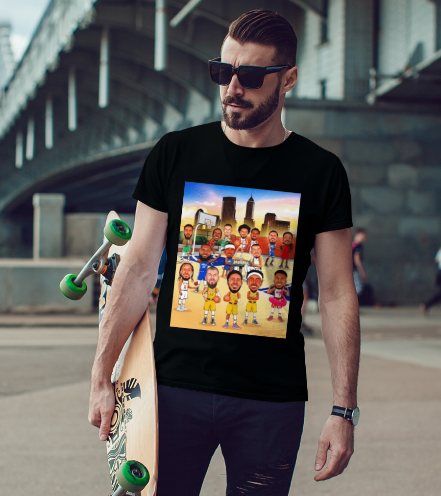 Indiana Pacers NBA Caricature Players Skyline T-Shirt