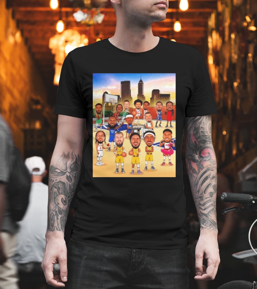Indiana Pacers NBA Caricature Players Skyline T-Shirt