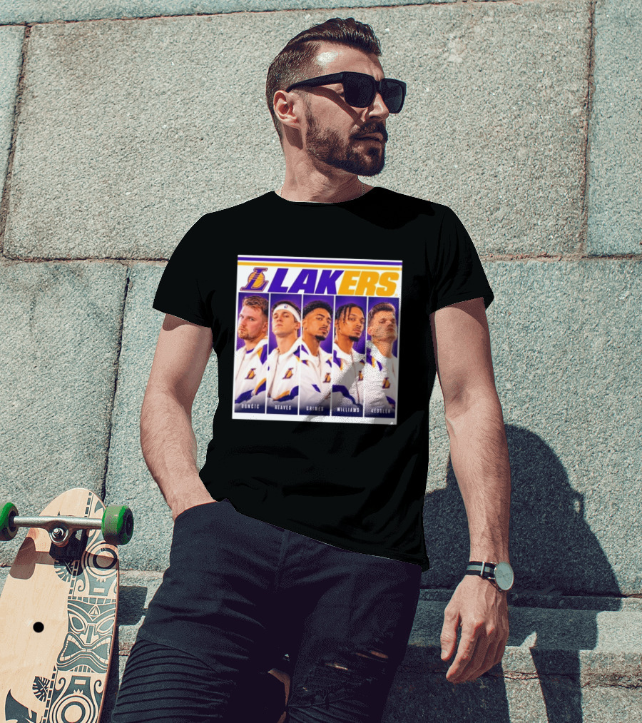 Lakers NBA Stars Collage Luka Dončić Austin Reaves Quentin Grimes Jalen Williams Walker Kessler T-Shirt