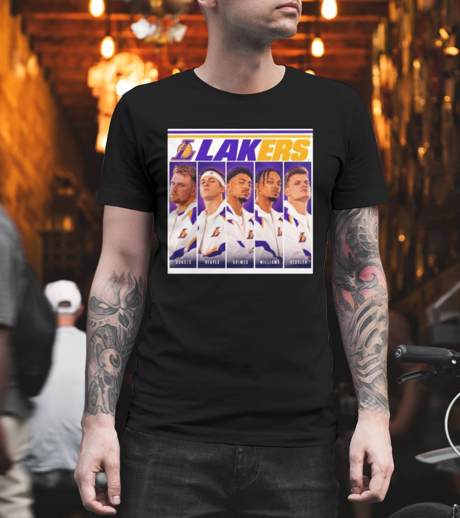 Lakers NBA Stars Collage Luka Dončić Austin Reaves Quentin Grimes Jalen Williams Walker Kessler T-Shirt