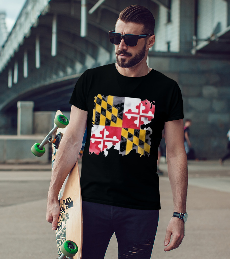 Maryland Distressed Flag Casual Summer Look T-Shirt