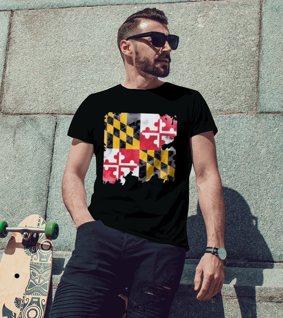 Maryland Distressed Flag Casual Summer Look T-Shirt