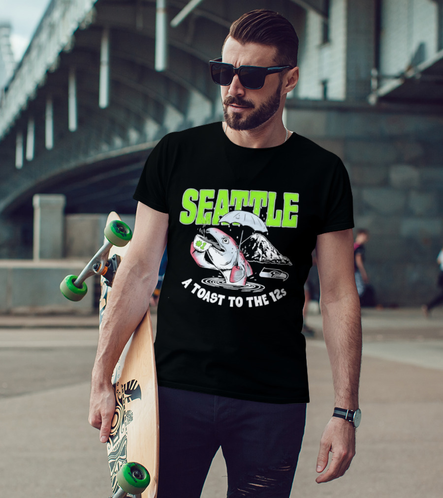 Seattle Seahawks A Toast To The 12s Salmon And Coffee With Mountain T-Shirt