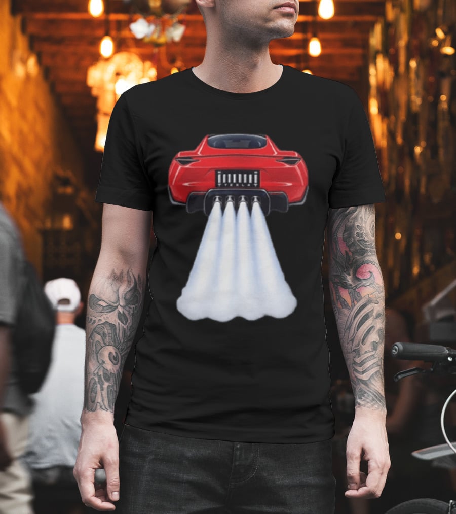 Tesla Roadster SpaceX Flying Car Rocket Thrusters Jet Blast T-Shirt