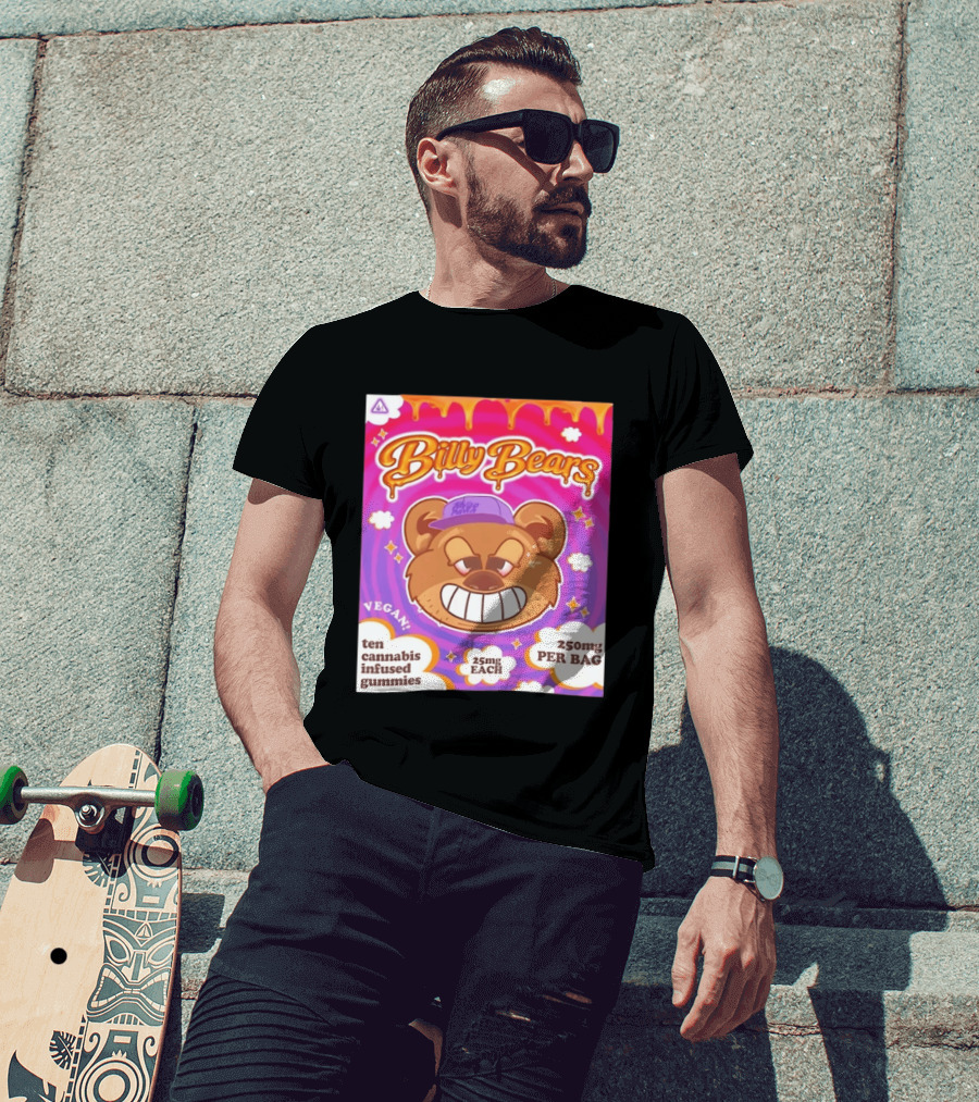 Billy Bears Vegan Ten Cannabis Infused Gummies 25mg Each 250mg Per Bag T-Shirt