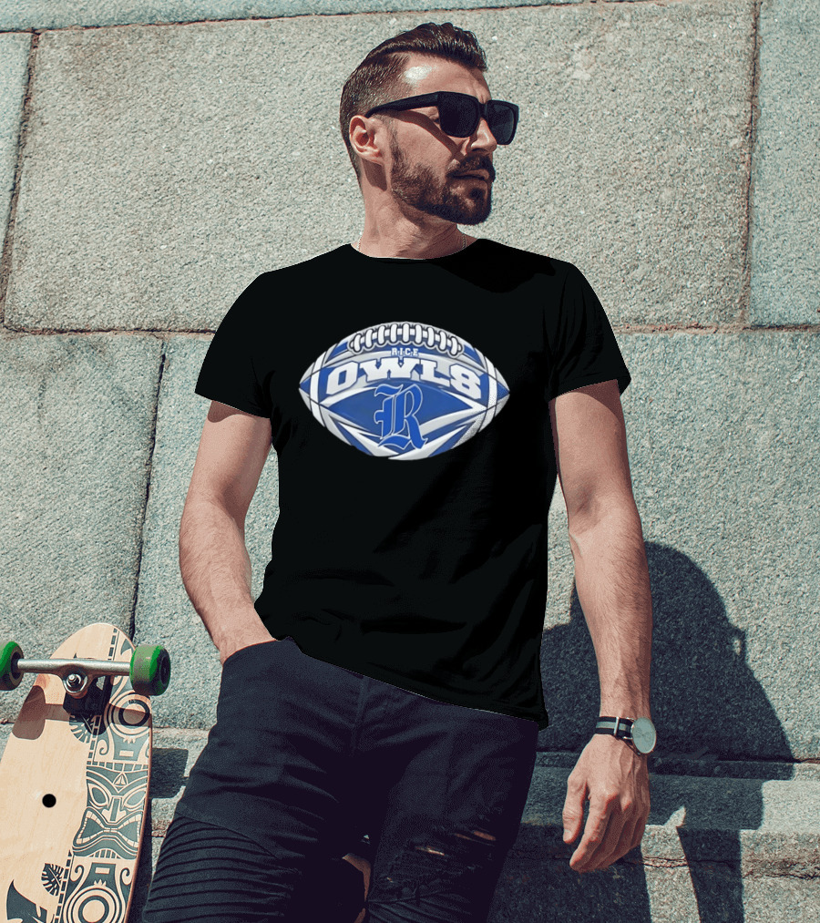 Rice Owls Football NCAA Oval Shape R Logo Football T-Shirt