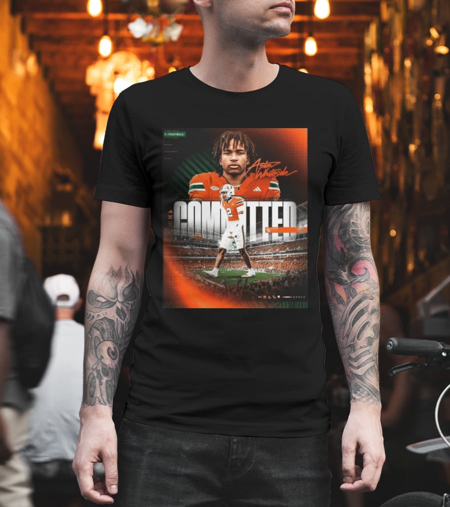 Committed Aston Whiteside Miami Hurricanes Football 2027 T-Shirt