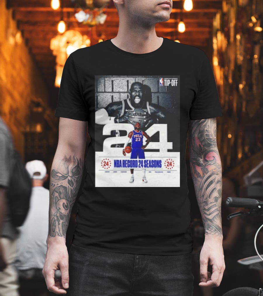 NBA Tip Off LeBron James Philadelphia 76ers Record 24 Seasons T-Shirt